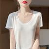 Женская летняя футболка с коротким рукавом, 50% шелка тутового дерева и полиэстера | Легкий дышащий облегающий повседневный топ