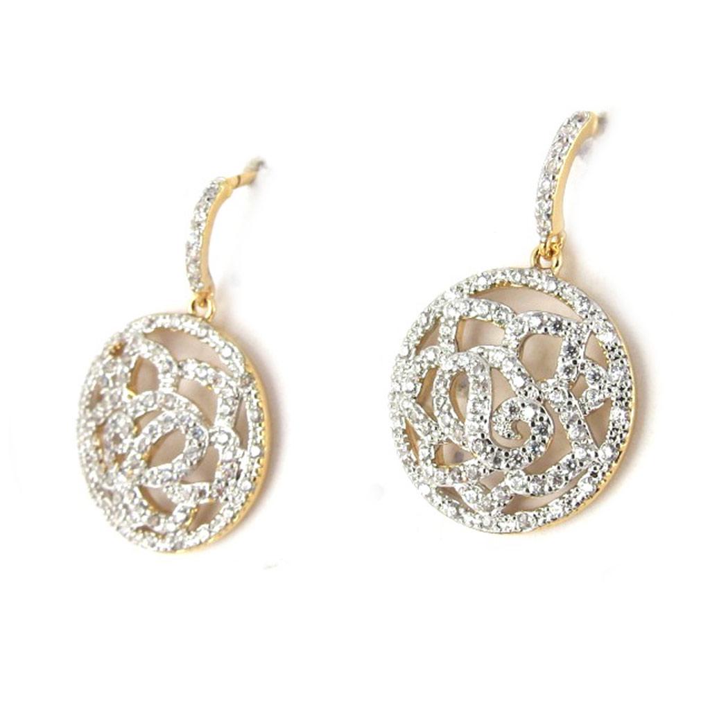 Les Trésors De Lily [L0711] - Позолоченные серьги «Rosa Romantica», белое золото - 25x17 мм