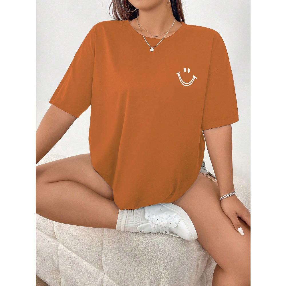 Plus Size Women's 2025 New Cartoon Pattern Drop Shoulder T-Shirt Pattern Women's Tops Polyester Outdoor Office
