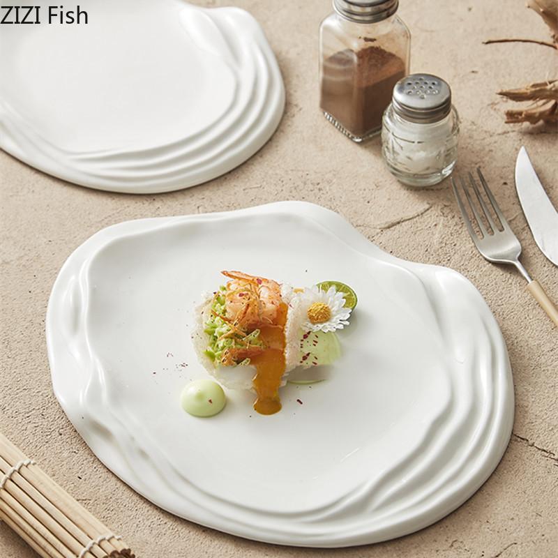 Неправильная эллиптическая тарелка для основного блюда Креативная керамическая тарелка для стейка Ресторанная еда Десертная тарелка Домашняя кухонная посуда