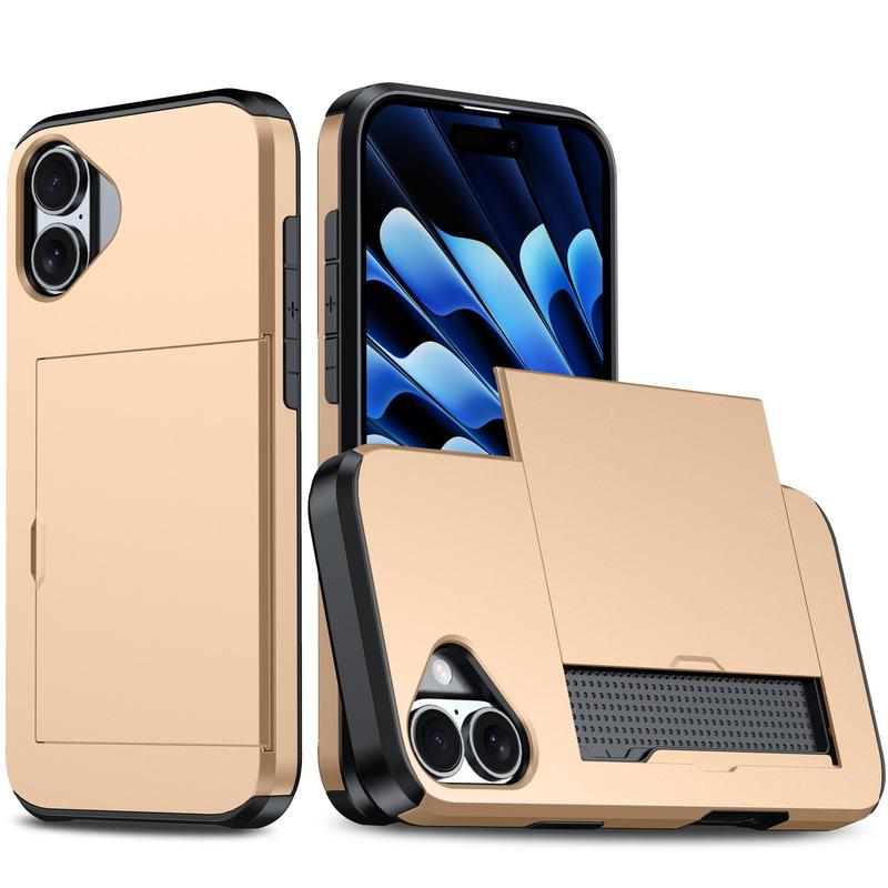 For iPhone 16 Pro Max 15 Pro 14 Plus 13 12 11 Pro Max Xs Max Xr 8 7 Plus Wallet Card Holder Slide Slot Slim Hard Pc Heavy Duty Protective Cover