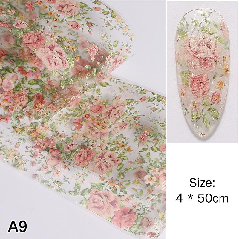 1Pcs 100cm Flower Rose Nail Transfer Foils Sticker Paper Floral Nail Wraps Tulip Nail Art Stickers Decals Nail Art Decorations