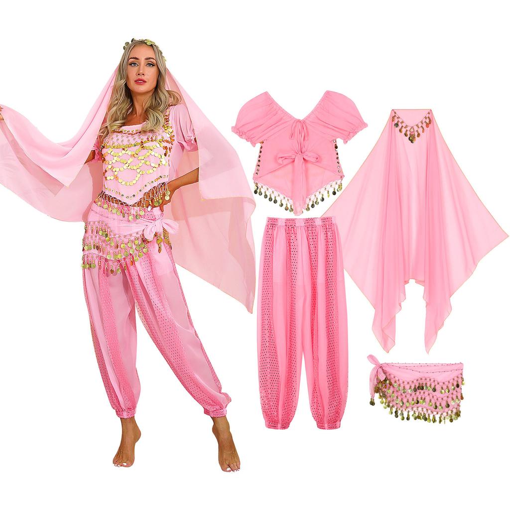 Женский карнавальный костюм на Хэллоуин, Египетский костюм для танца живота, Болливудское индийское танцевальное платье, шифоновое сари, комплект