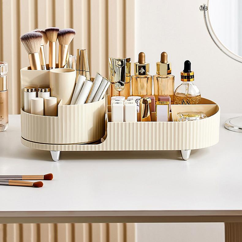 Вращающийся на 360° ящик для хранения косметики, настольная большая вместительная кисточка для макияжа, губная помада, тени для век, пуховка для хранения пудры
