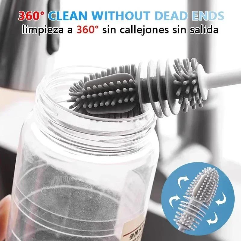 8pcs Silicone Milk Bottle Brush Cup Scrubber Glass Cleaner Kitchen Cleaning Tool Long Handle Drink Bottle Glass Cup Cleaning Brush
