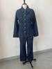 Spring 2025 Euro-American Style Women's Denim Shirt and Pants Set with Lapel Design