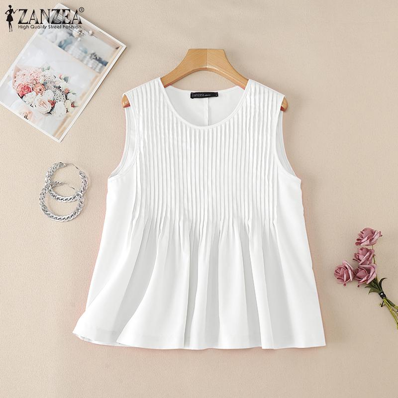 ZANZEA Женские повседневные свободные летние майки без рукавов с круглым вырезом