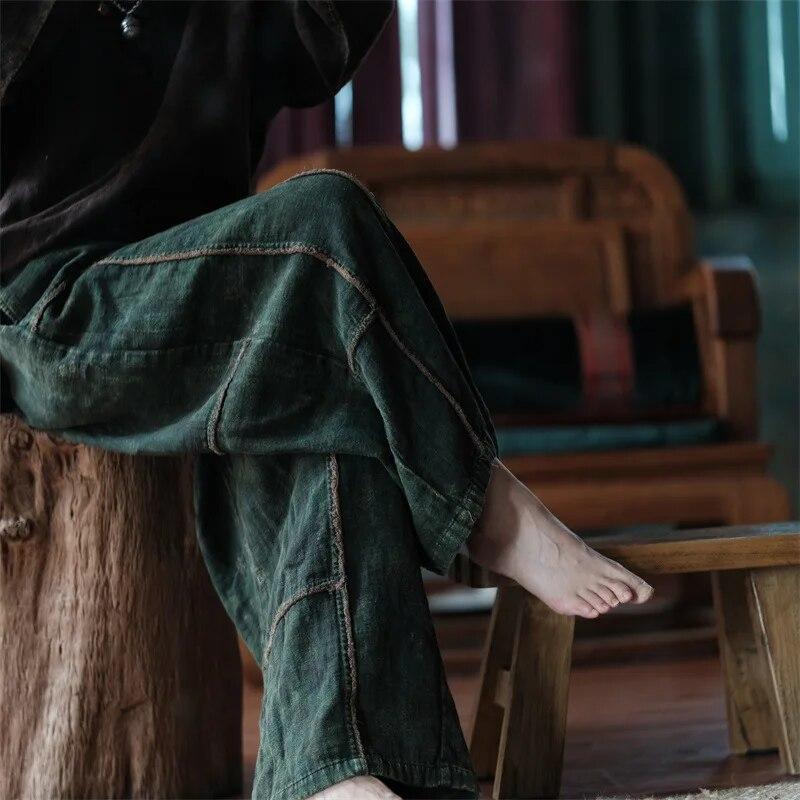 Johnature Женские винтажные осенние брюки с эластичной талией в стиле пэчворк, свободные брюки