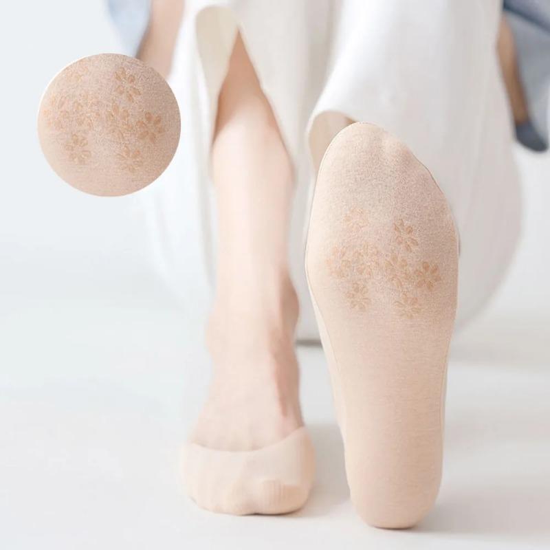 Носки женские, хлопковые, невидимые, летние, тонкие, дышащие, мягкие, силиконовые, нескользящие, модные, на высоком каблуке, носки-лодочки, носки на подошве, 5 пар