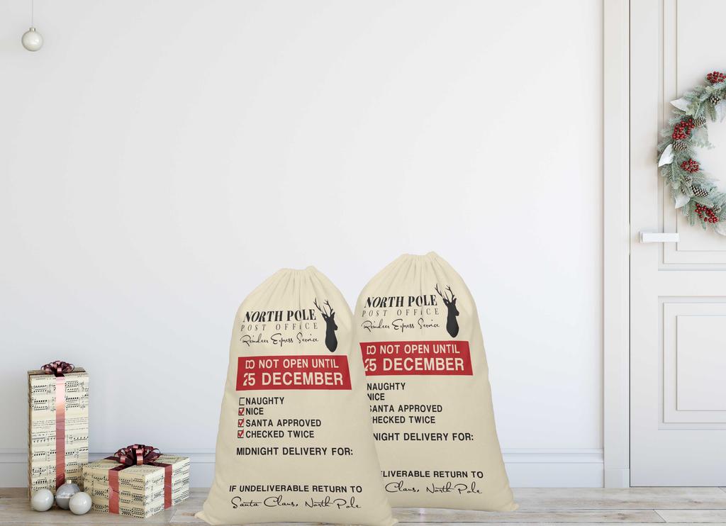 Printtoo Упаковка из 2 шт., сумки для хранения рождественских подарков, большой подарочный мешок Санты с завязкой на рождественской вечеринке 27x20 дюймов