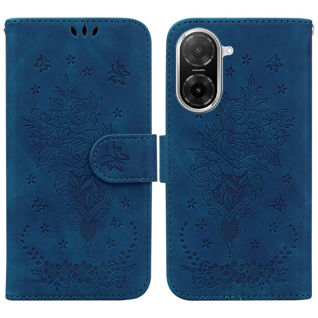 For Xiaomi Redmi A5 4G (171.7mm)/Poco C71 4G Case Butterfly Flower Imprint PU Leather Wallet Phone Cover with Strap