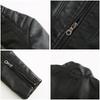 Women's Slim Fit Casual Leather Jacket with Stand Collar - Solid Color Spring/Autumn Outerwear
