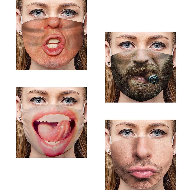 Unisex 3D Funny Face Printed Masks Windproof Adjustable Mouth Mask Halloween