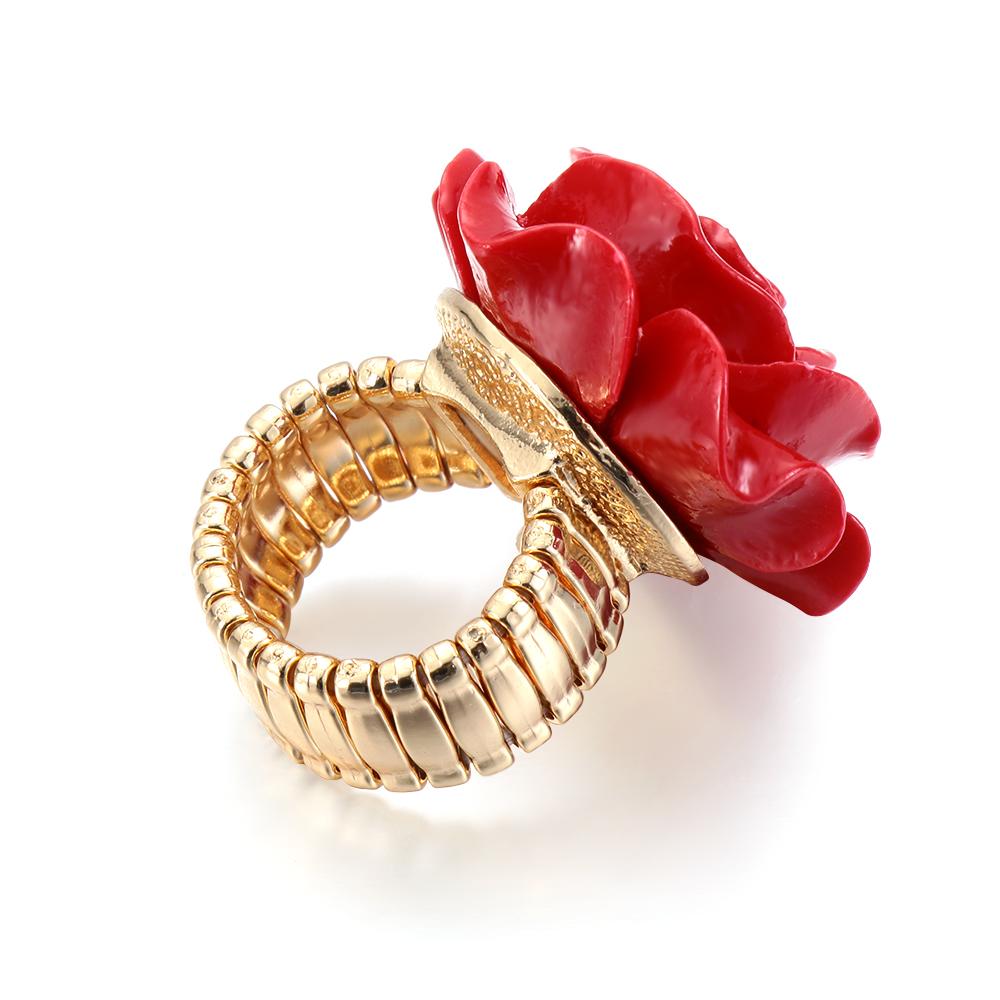 Women Adjustable Flower Floral Wedding Party Rose Ring Carved Statement Resin