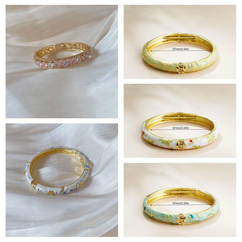 Chinese Vintage Cloisonne Bangle Traditional Women's Hand Bracelet Hollow Out Flower Bangle  Women