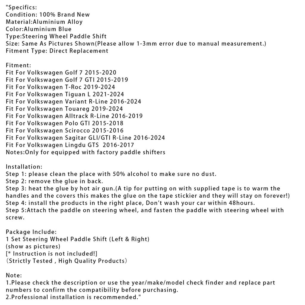 Расширители подрулевых лепестков для VW Golf 7 T-ROC Алюминий Синий