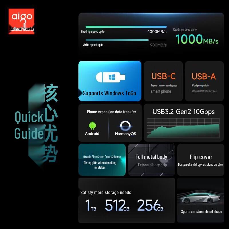 Aigo U397 Портативный SSD флеш-накопитель с двойным интерфейсом