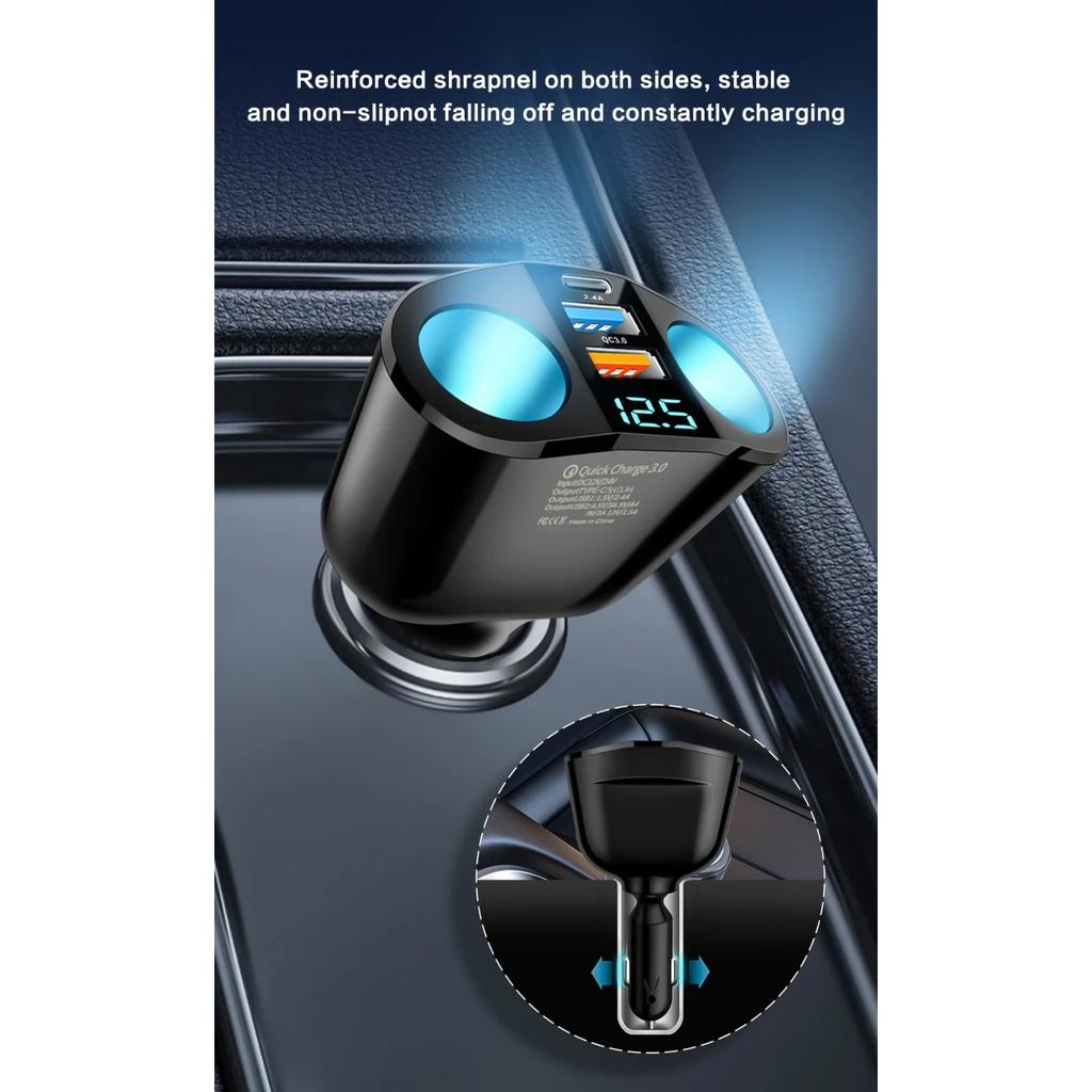 Адаптер быстрой зарядки для автомобиля 120-240 Вт PD QC3.0 Разветвитель автомобильного прикуривателя Цифровой дисплей Адаптер питания для всех телефонов