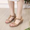 Fashion Brand Casual Summer Fashion Small Wedge Lightweight Sandals Women Elastic Band Beaded Jewel Petal Shoes Rome Ankle T-strap
