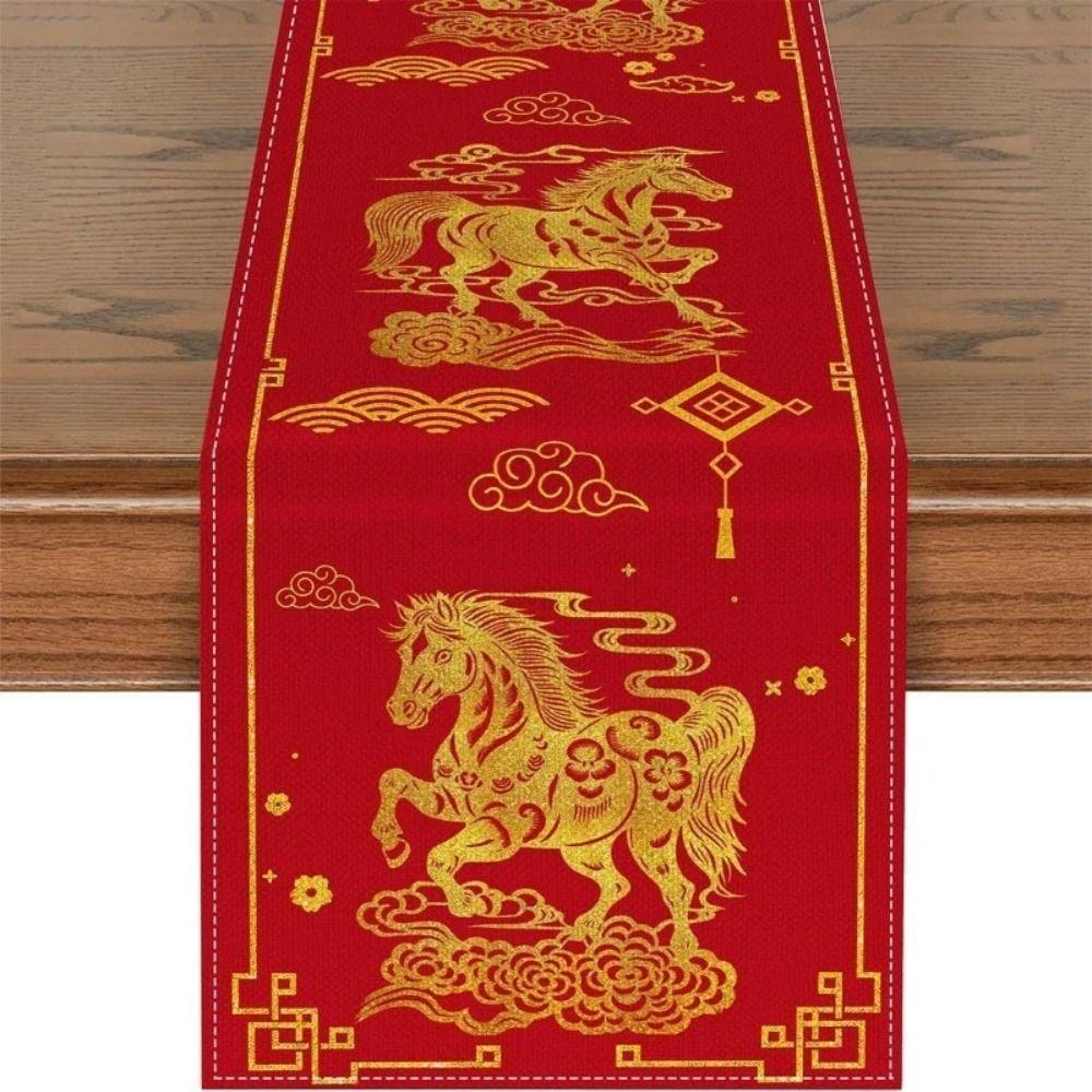 New 2026 New Year Table Runner 13x72 Inch Reusable Year of the Horse Tablecloth Linen Home Decoration Dining Table Decor