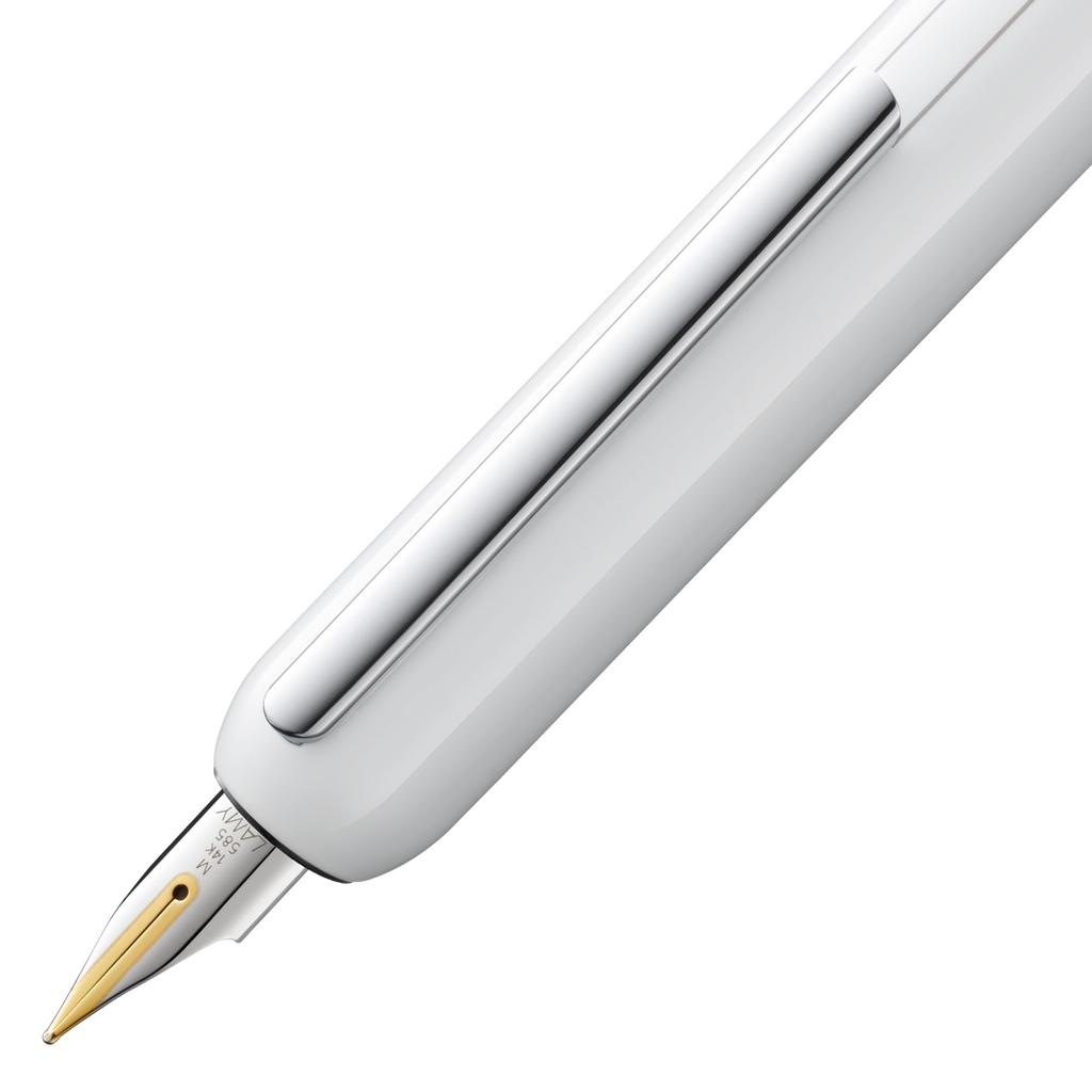 LAMY Dialog Piano White Fountain Pen Patented Capless Fountain Pen with 14K Gold Nib and Partial Platinum Fine Point Includes LAMY T10 Blue Ink