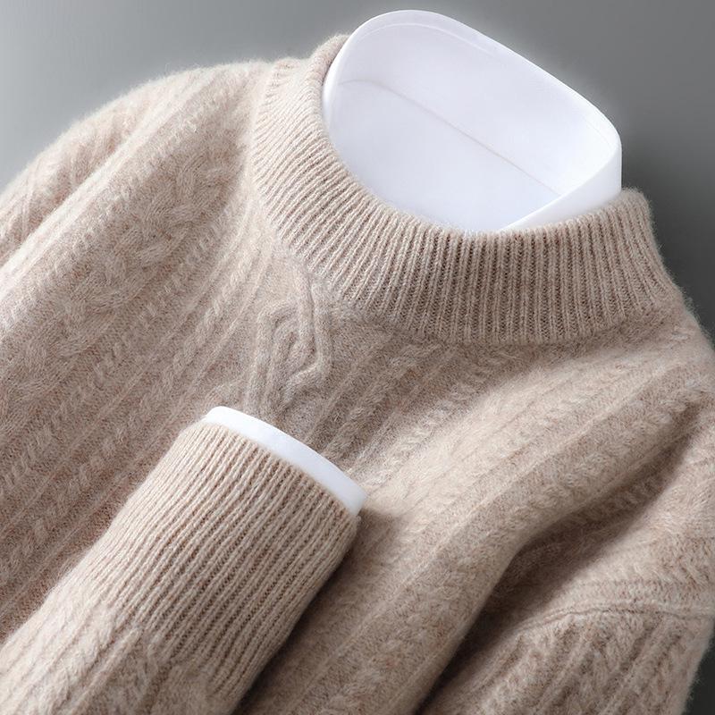Men's 2025 Autumn/Winter High Neck Cashmere Jacquard Pullover - Thick Knit Base Layer Wool Sweater, Solid Color Trend.