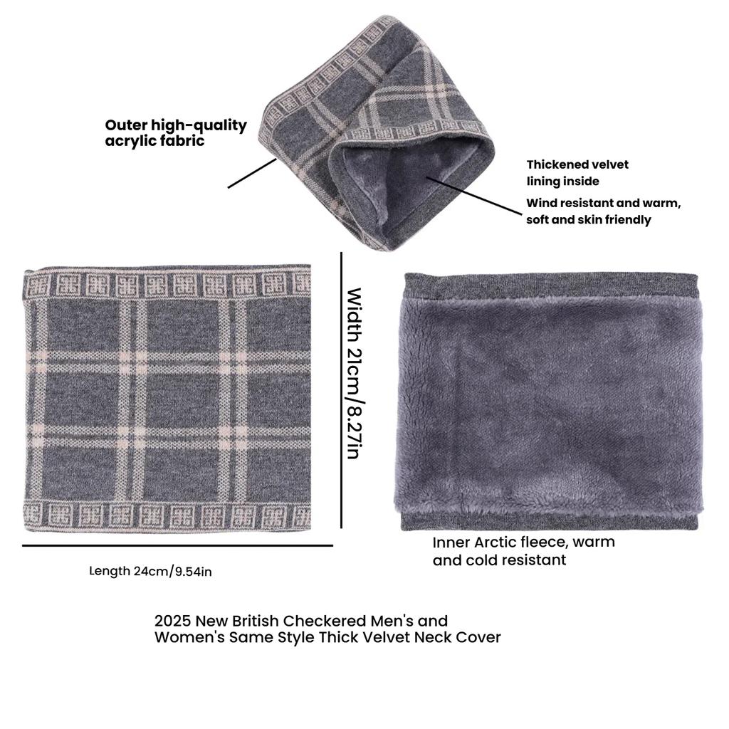 Зимний мужской ветрозащитный утолщенный бафф-шарф под кашемир, теплый клетчатый шейный платок, модное простое вязаное кольцо-шарф для шеи