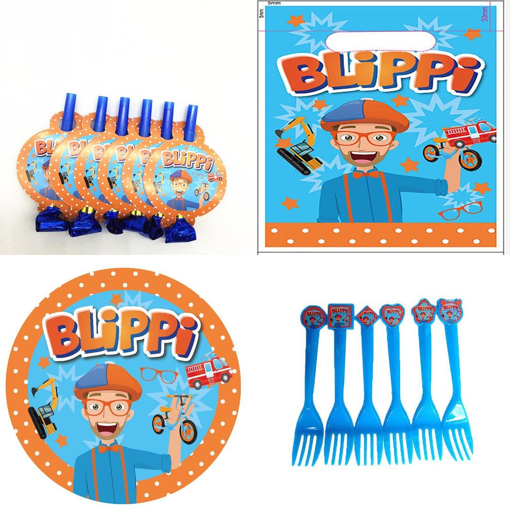 Изысканные игрушки Blippi, товары для вечеринки, тарелки, стаканчики, соломинки, баннер, воздушные шары