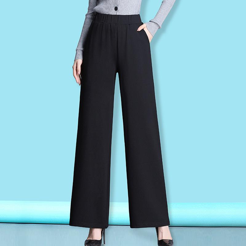 Plus Size Wide Leg Pants Women Padded Pants Autumn High Waist Draped Casual Wide Leg Pants Straight Pants