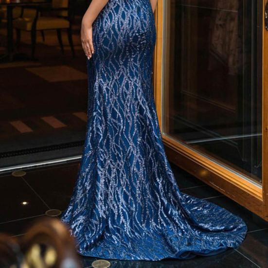 Леди Нижние Юбки Плюс Размер Вечернее Платье Блестки Холтер Элегантное Облегающее Платье Без Бретелек С Открытыми Плечами для Свадьбы