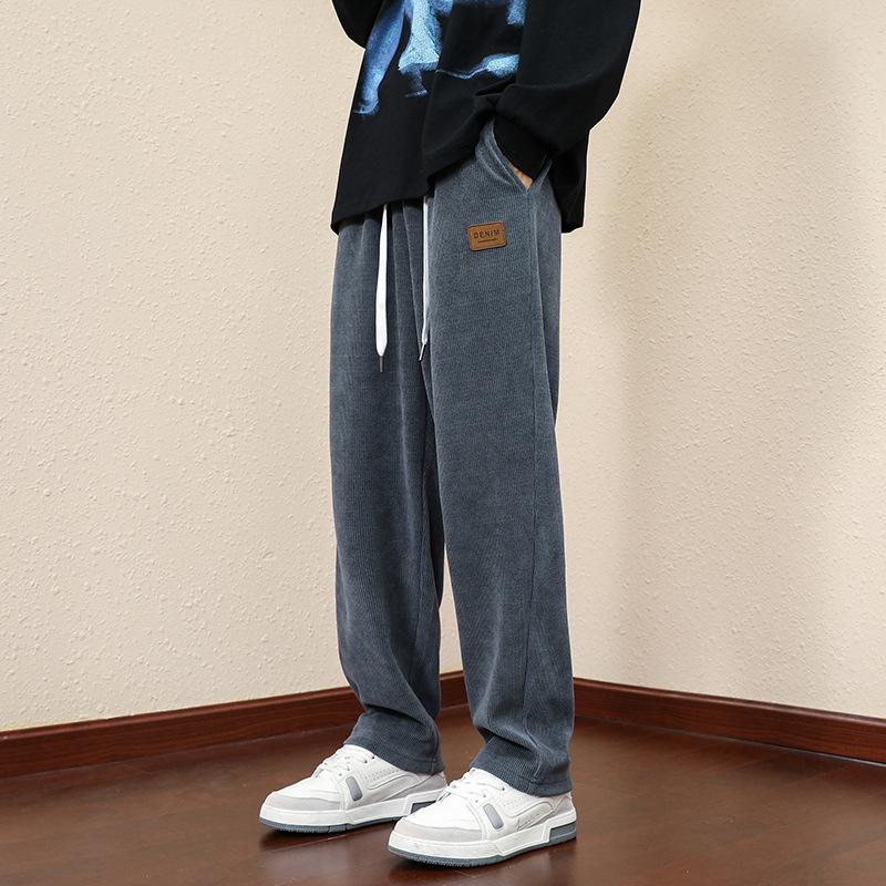Winter Thick Warm Corduroy Sweatpants Men Fleece Liner Drawstring Straight Loose Track Pants Male Casual Fleece Thermal Trousers