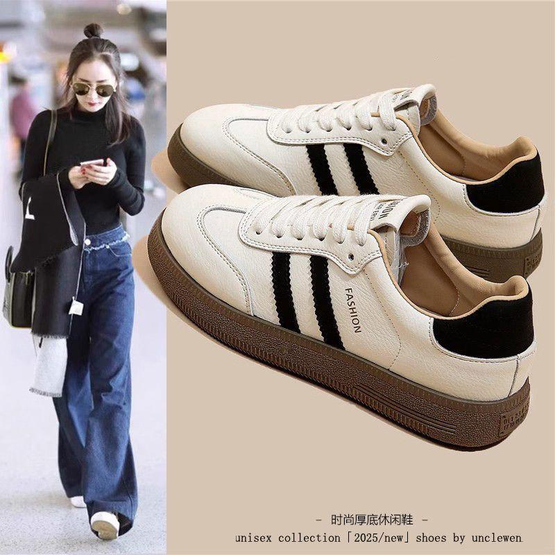 Кожаные немецкие тренировочные туфли женские универсальные мягкие подошвы не устают женские туфли 2025 весна и лето новые дышащие повседневные туфли Форрест Гамп