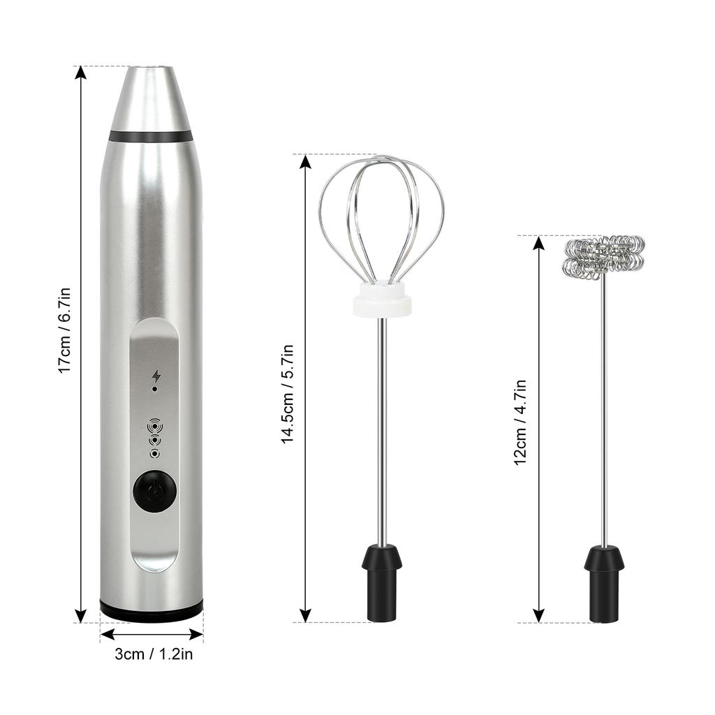 Electric Handheld Egg Whisk Milk Frother Foam Maker USB Rechargeable Mixer with 2 Stainless Steel
