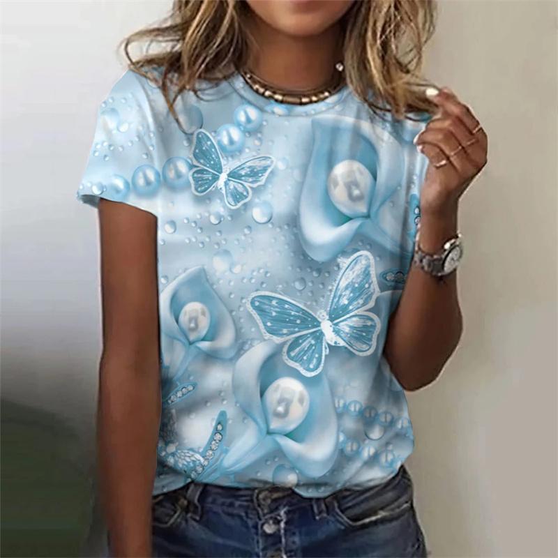 Butterfly Pattern T-Shirt For Women Insect 3D Printed T Shirts Summer Fashion Casual Oversized Tees Short Sleeves Round Neck Top