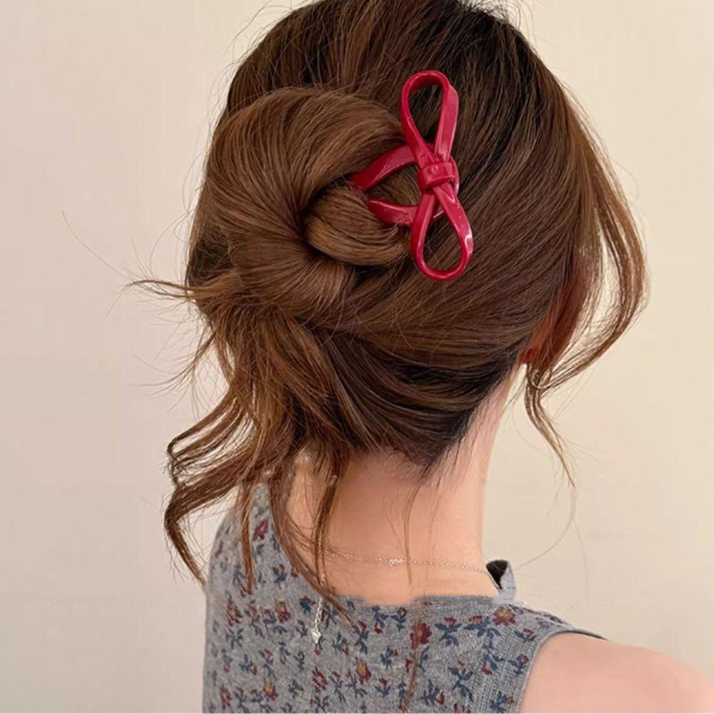 Multicolor Acetic Acid Bow Hair Stick Chinese Style Pan Hair Fork Cute U-shaped Hairpin Ladies