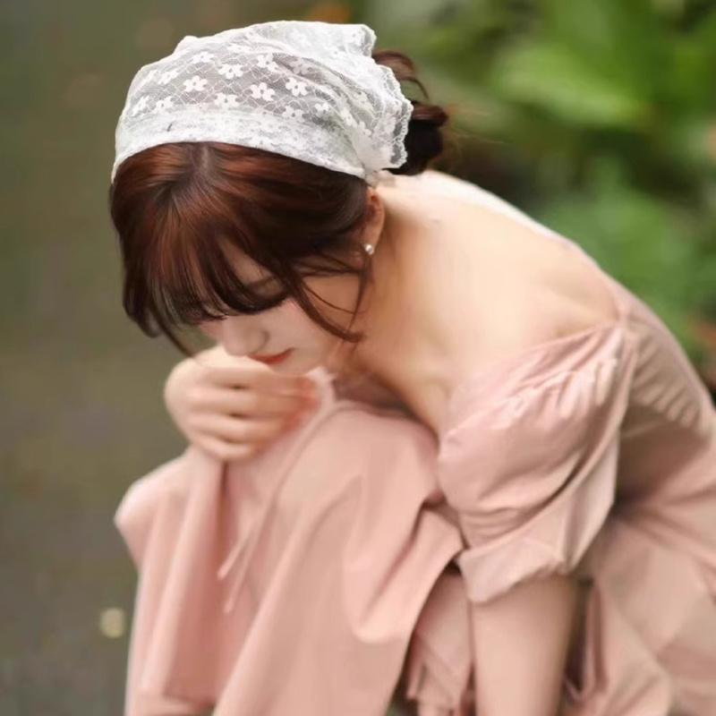 Летний головной убор, повязка на голову с французским пасторальным треугольным платком для волос, женская, для девочек, кружевная лента