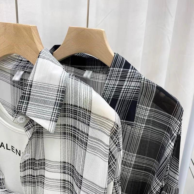 Женская тонкая клетчатая рубашка, повседневная блузка с длинным рукавом, солнцезащитное шифоновое пальто, женский кардиган на пуговицах, универсальная рубашка, топы Y2k