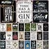 [MyPlate] GIN Plaque Metal Vintage Bar Furniture Plates Panels Tin Sign Tiki Bar Sign Man Cave Decorn Personalized Plate