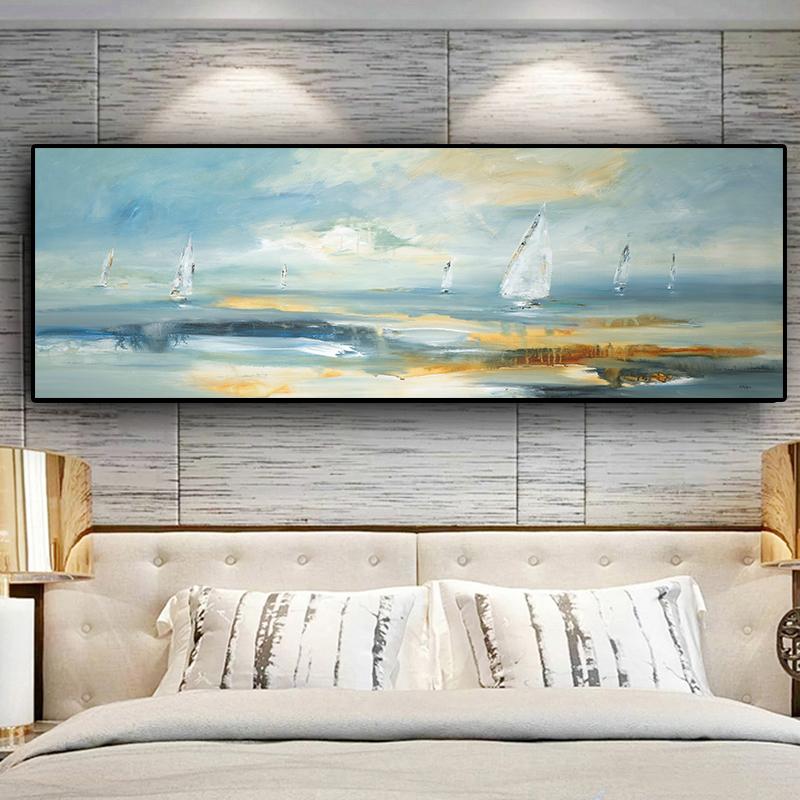 Natural Abstract Boat Landscape Oil Canvas Painting Cuadros Posters and Prints Scandinavian Wall Art Picture Home Decor No Frame