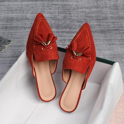 Новые весенние женские туфли-мюли с острым носком на открытом воздухе, модная офисная повседневная обувь Muller с бахромой, большие размеры