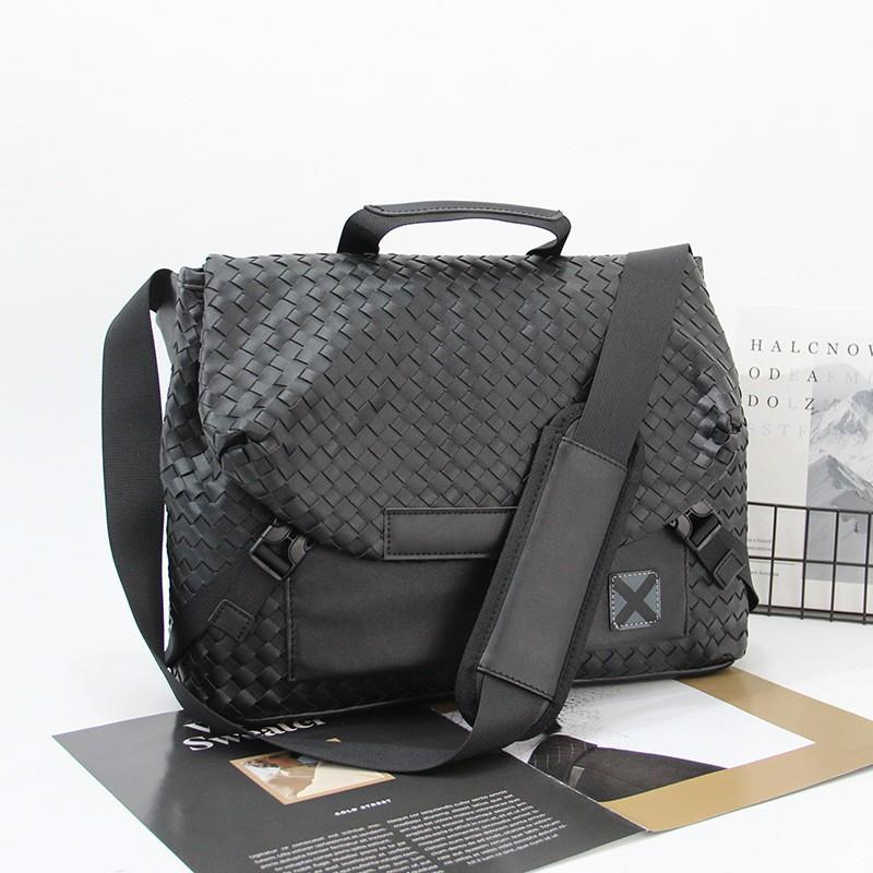 Single Shoulder Bag Men's Simple Casual Large Capacity Cross-body Fashionable Korean Woven Backpack Business Handbag