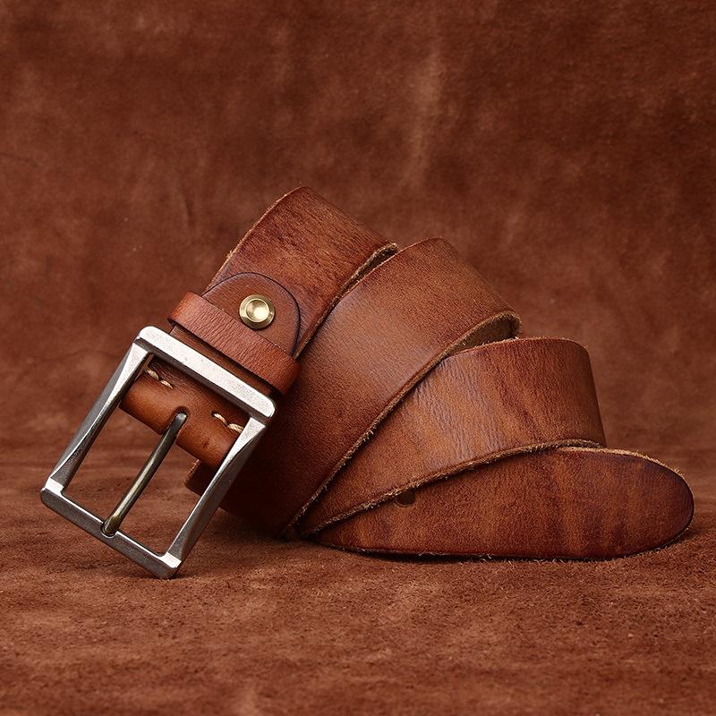Ремень из натуральной кожи с пряжкой в стиле ретро, мужской, повседневный, для джинсов, с толстым первым слоем, в стиле тяжелой промышленности