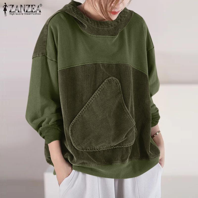 ZANZEA Women Casual Long Sleeve Patchwork Pullover Hoodies