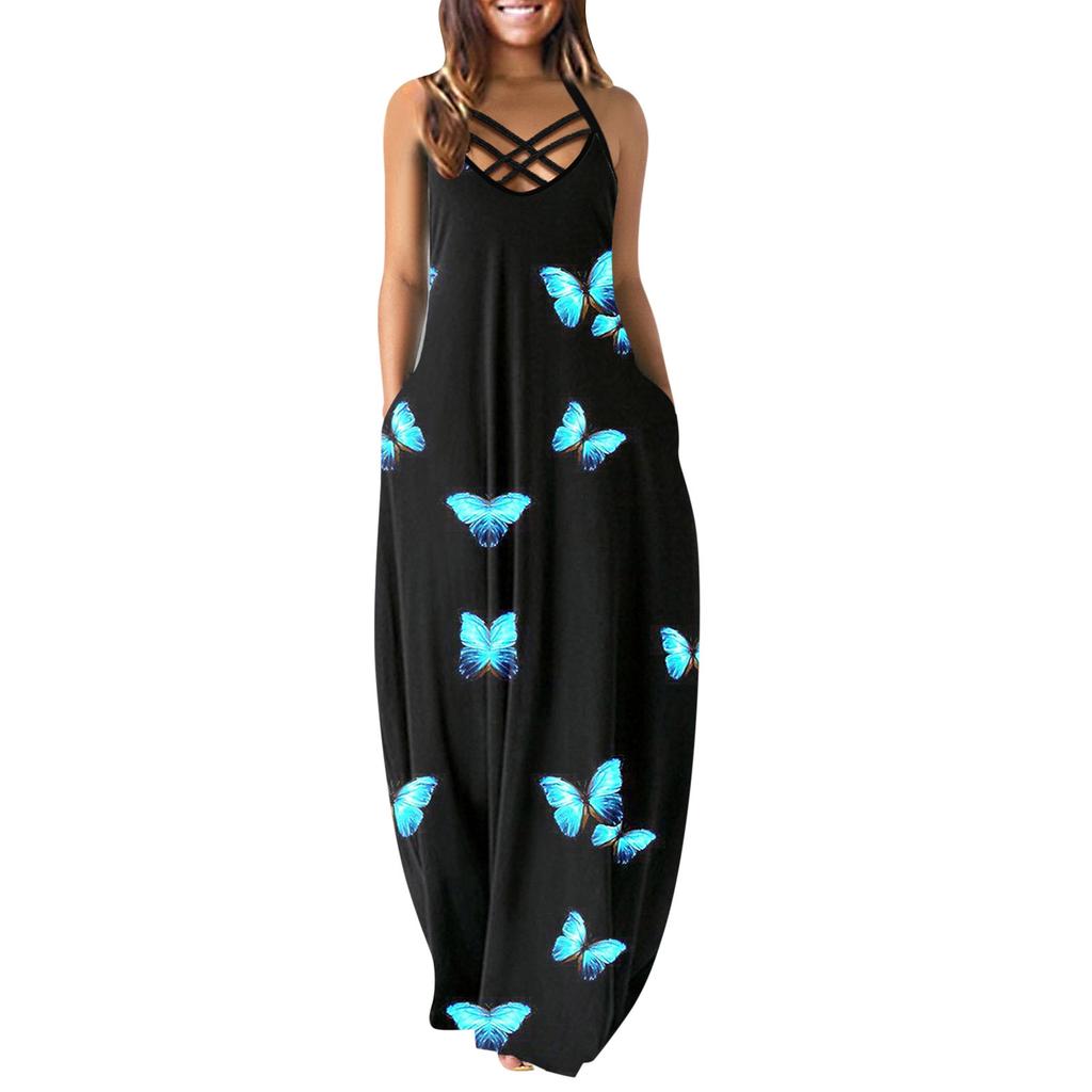 Plus Size Sexy Camisole Dress for Women Clothing Summer Beach Vacation Female Large Size Long Skirt Oversized Floral Dres