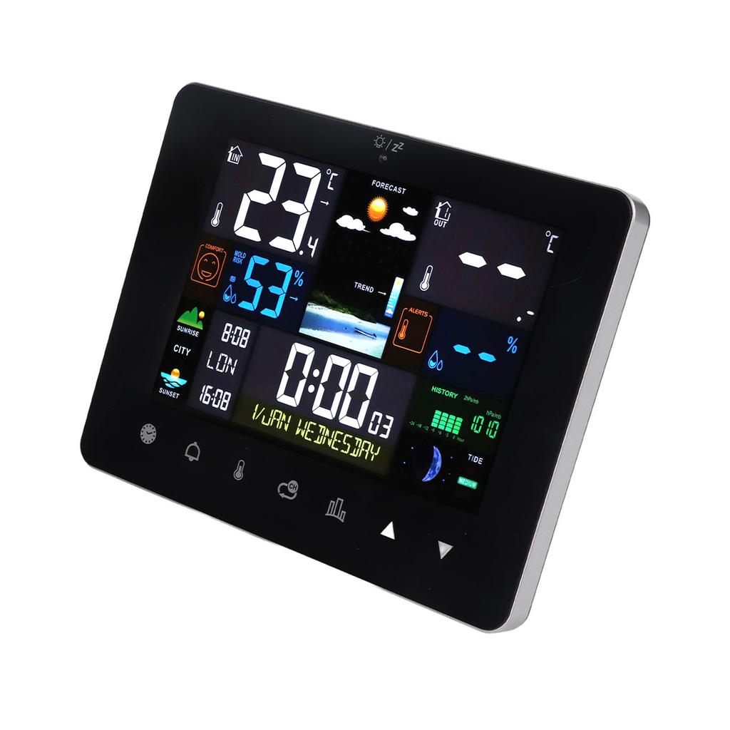 Цветной сенсорный экран Цифровая станция прогноза погоды Беспроводной крытый наружный термометр
