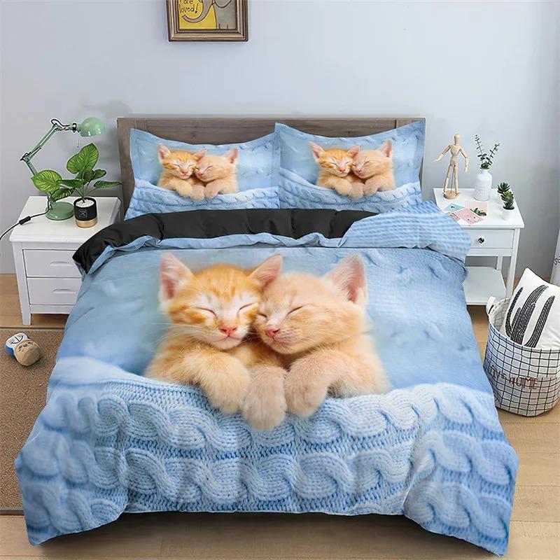2026 Cat Duvet Cover Set Pet Cats Pattern Twin Bedding Set Cute Kitten For Polyester Mysterious Black Cat King Size Quilt Cover