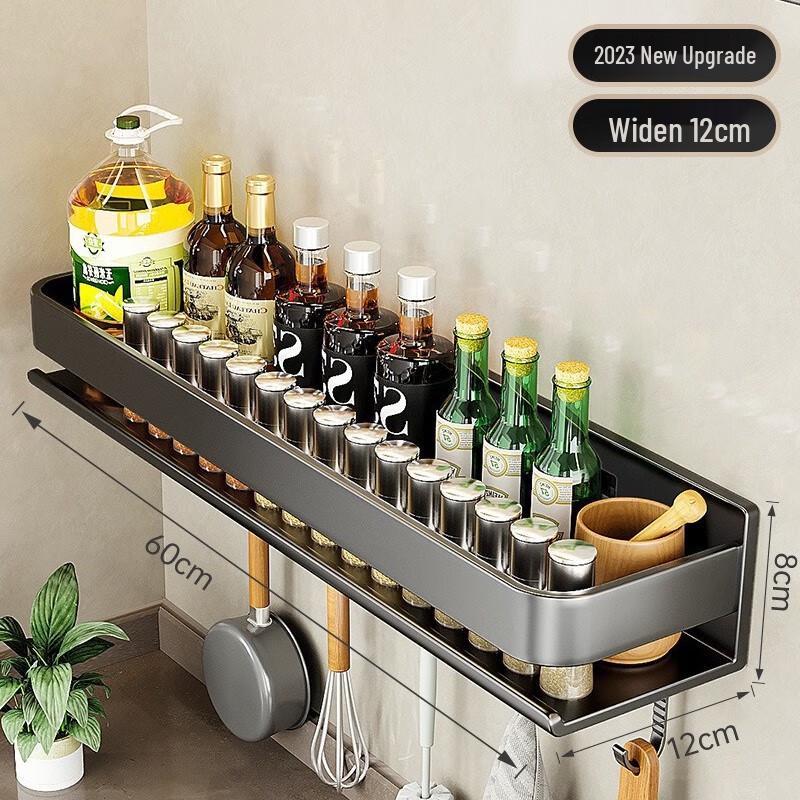 Tingle Punch-Free Kitchen Wall Shelf with Knife & Spice Rack