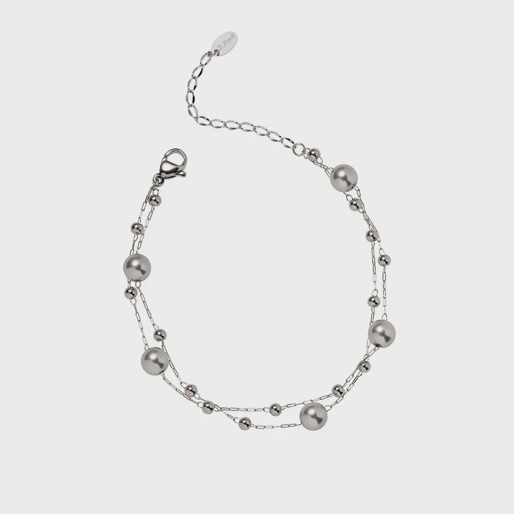 Браслет Interstellar Gray Whale Rain: Серебристо-серая жемчужная бусина ручной работы из титановой стали.