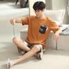 Men's Summer Crewneck Thin Casual Solid Color Large Size Short Sleeve Shorts Cotton Pajamas Home Clothes Suit Can Be Worn Outside