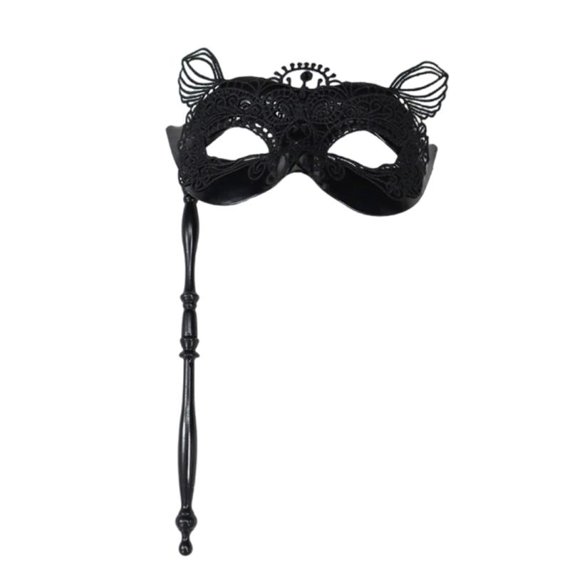 Sophisticated Handheld Parties Mask For Masquerades Event Feathered Lace Design Lightweight Build Comfortable Grip